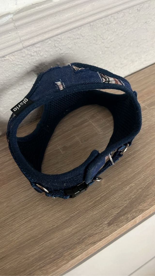 Arnés para perro azul con parches