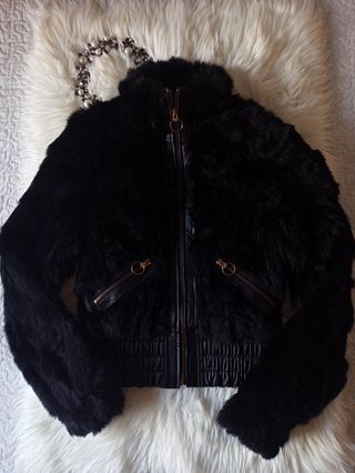 Chaqueta Mango Negra Piel y Pelo Real 