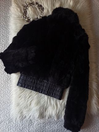 Chaqueta Mango Negra Piel y Pelo Real 