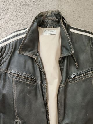 Cazadora Piel Motero Vintage Negra/Gris