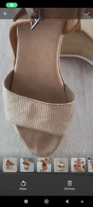 Sandalias cuña mujer Porronet beige y dorado