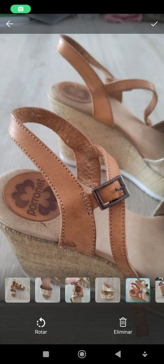 Sandalias cuña mujer Porronet beige y dorado