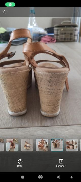Sandalias cuña mujer Porronet beige y dorado