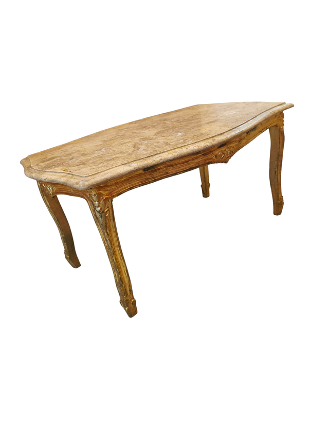 Tavolino foglia oro con piano in marmo