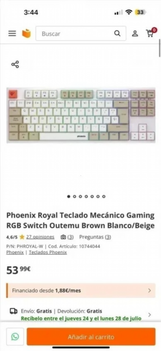 Teclado Phoenix Royal RGB Blanco/Beige