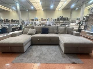 Sofá chaise longue beige/gris
