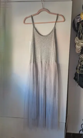 Vestido largo gris de tul talla única