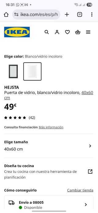 Ikea HEJSTA 2 Puertas de vidrio 40x60 cm
