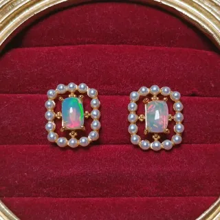 Pendientes de ópalo plata chapada en oro 18k