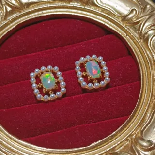 Pendientes de ópalo plata chapada en oro 18k