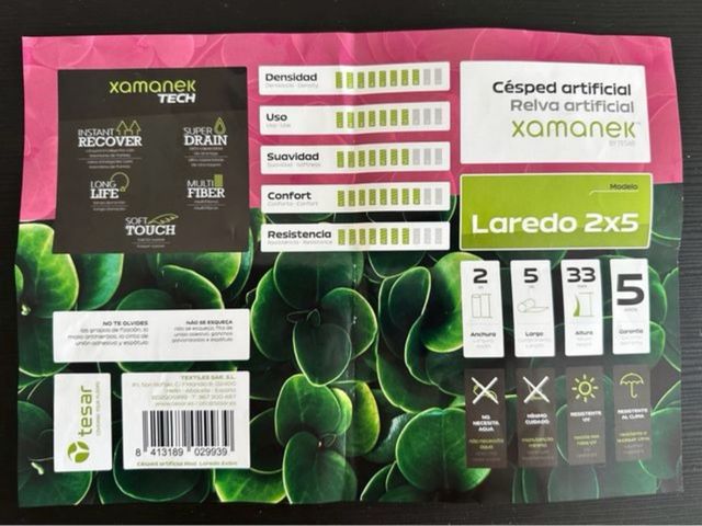 Césped artificial (pieza 2.25m x 0.45m)