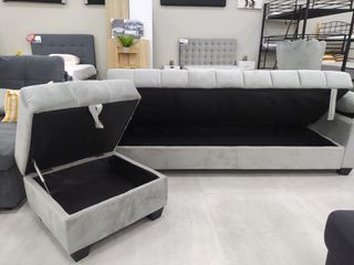 Sofá Cama Gris con Puff