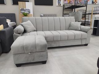 Sofá Cama Gris con Puff