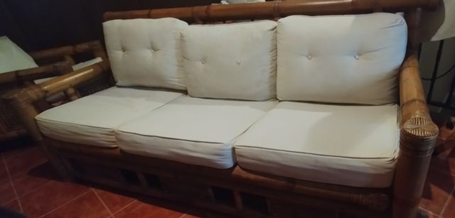 Sofá 3 plazas y sillón 1 plaza bambú abatibles.