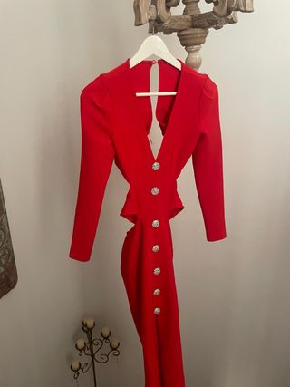 Vestido Bandage Rojo Cut-out Botones Joya Talla S/