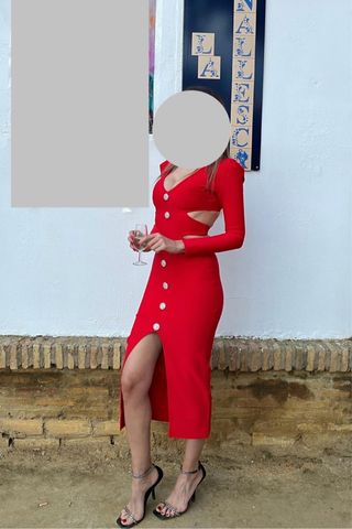 Vestido Bandage Rojo Cut-out Botones Joya Talla S/