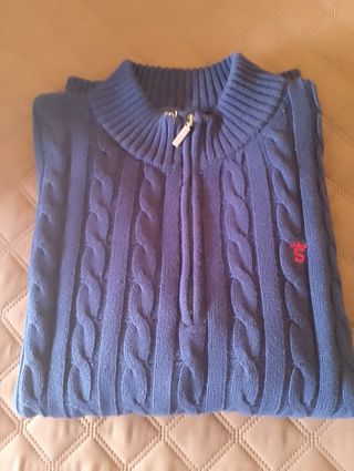 Jersey Solera Azul Cable Knit Media Cremallera