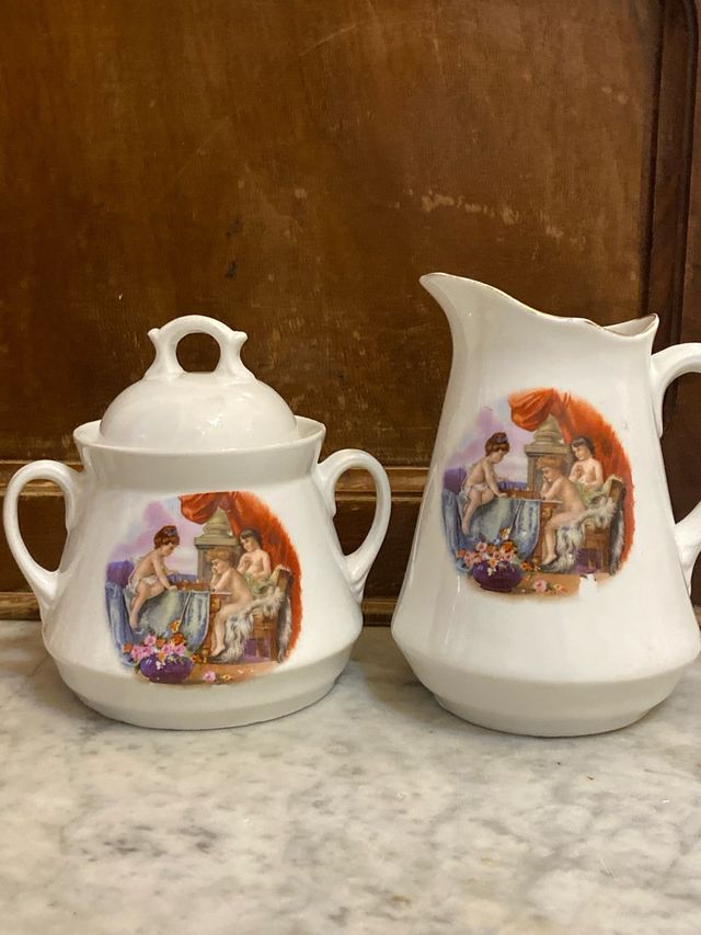 Lattiera e Zuccheriera in Porcellana Decorata