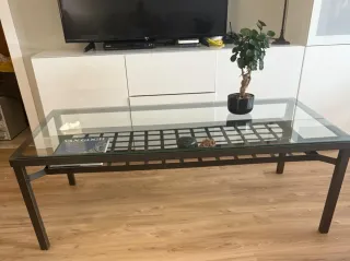 Mesa centro forja y cristal IKEA
