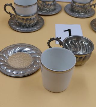 Servizio caffè vintage peltro e ceramica