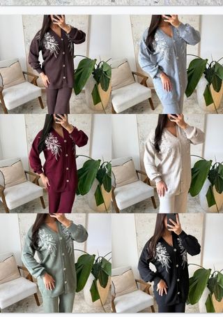 Conjunto perlitas cardigan y pantalón