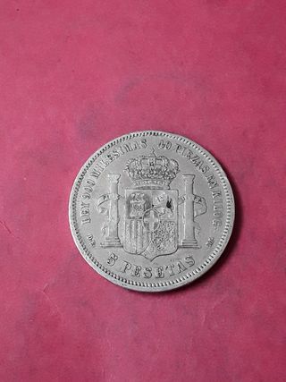 5 PESETAS PLATA 1871*75 AMADEO I. ESCASA.