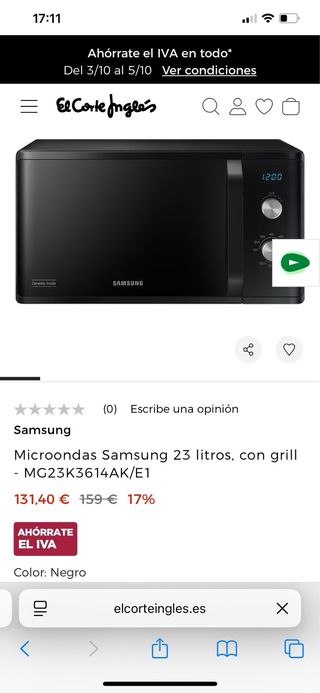 Microondas Samsung Nuevo 23L