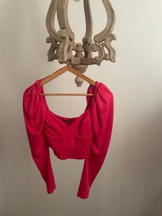Top Zara Rosa Fucsia Manga Larga Talla S