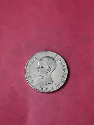5 PESETAS PLATA 1888. ALFONSO XIII