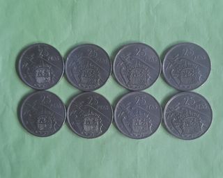 Lote 8 monedas 25 pesetas 1957 Franco