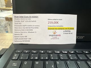 Portátil Acer EX215-52-519J i5 10ª Gen