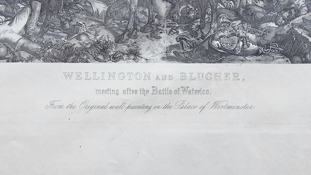 Stampa del 1875 Wellington e Blücher Waterloo