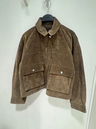Zara Fur Leather 100% Bomber Jacket – Khaki TikTok