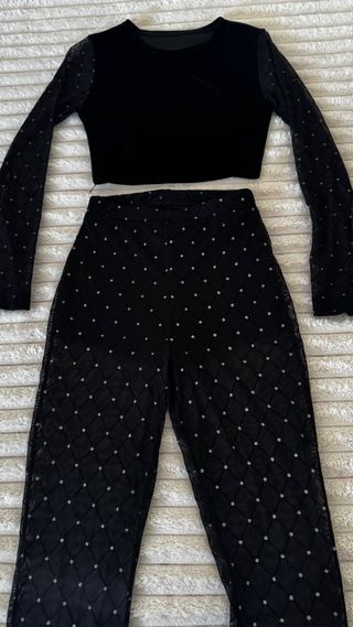 Conjunto Top y Pantalón Brillo Negro