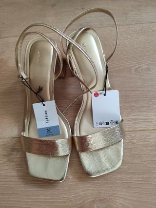 Sandalias doradas tacón bloque talla 37