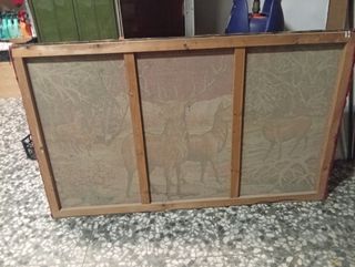 Cuadro de tela antiguo ciervos invierno