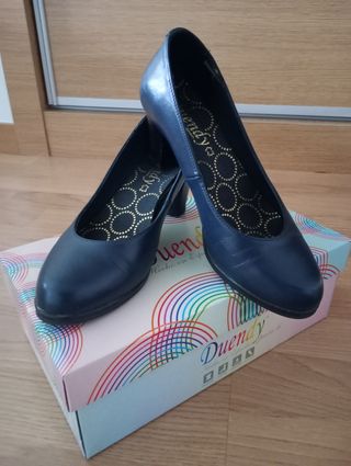 Zapatos Duendy Piel Tacon Azul