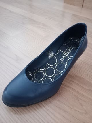 Zapatos Duendy Piel Tacon Azul