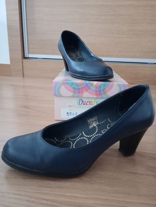 Zapatos Duendy Piel Tacon Azul