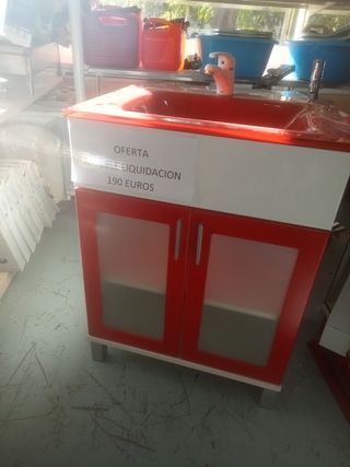 Mueble de baño rojo y blanco