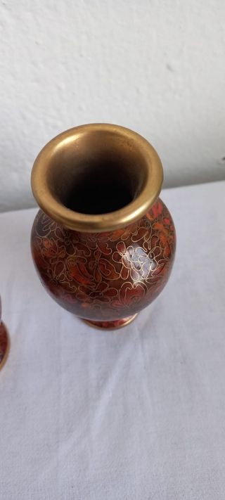 Coppia Vasi Cinesi Cloisonné Marrone Oro