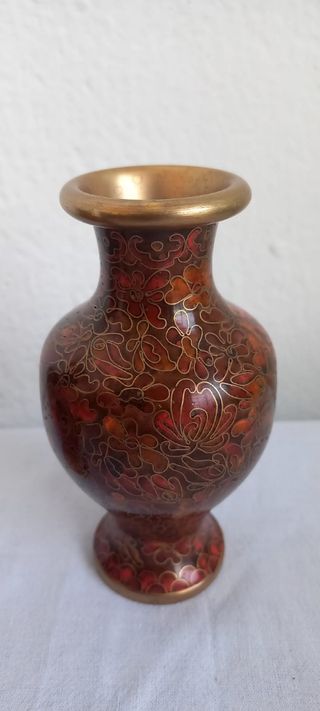 Coppia Vasi Cinesi Cloisonné Marrone Oro