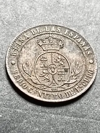 Moneda Medio Centimo Escudo 1867