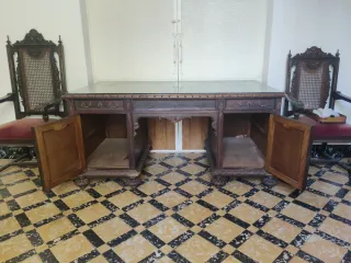 Escritorio antiguo madera y cristal