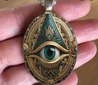 Colgante Ojo Mosaico Vidrio Dorado y Turquesa 
