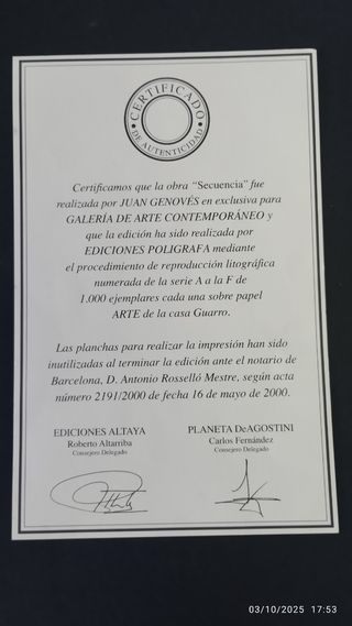 Litografía famoso artista Genovés, con certificado