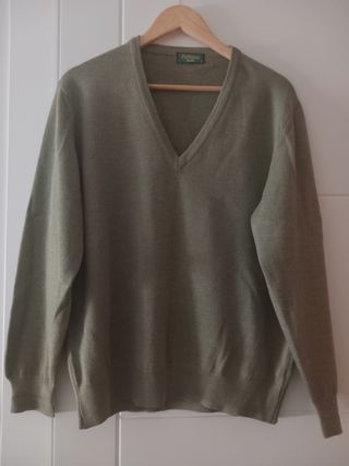 Jersey Pulligan Verde caqui Cuello Pico T51