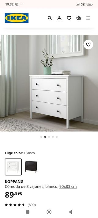 Cómoda KOPPANG IKEA 3 cajones blanca