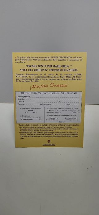 Tarjeta Promoción Super Mario Bros Nintendo