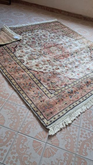 Tappeto persiano lana beige e rosa 1.57m x 1.45 m